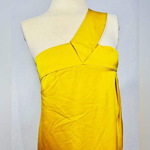 Satin Chartreuse One Shoulder Dress - Picture 4 of 7